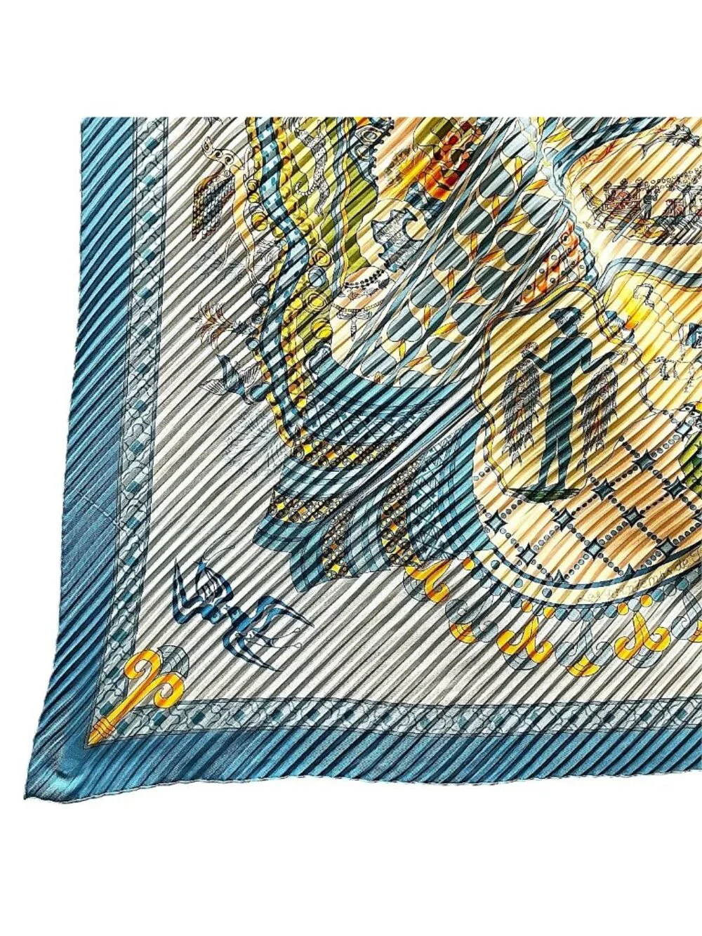 Hermes Pleated Carre 90 les Printemps de Thera Scarf Silk